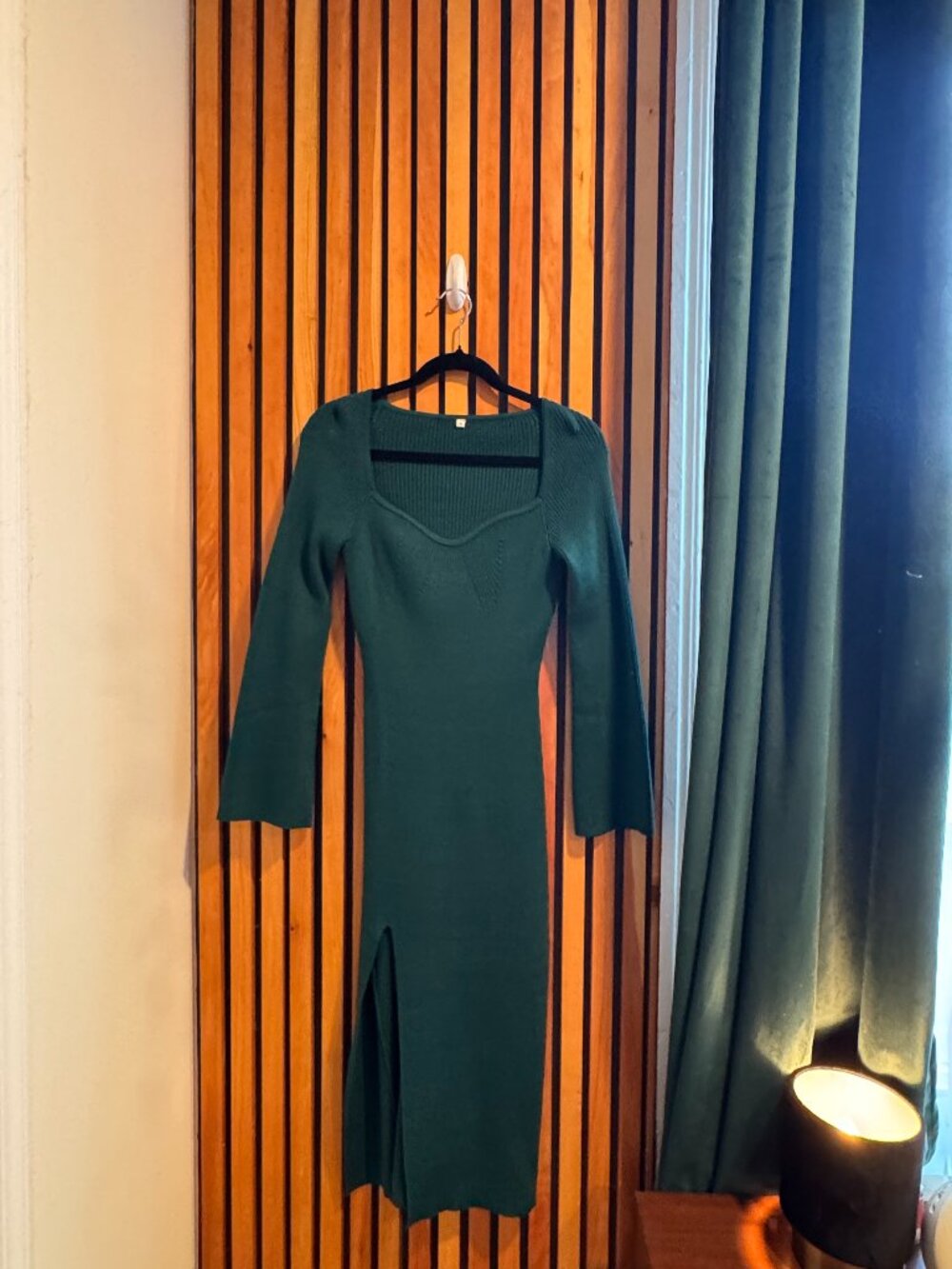 Fashion Ribbed Knit Midi Bodycon Dress-Size S